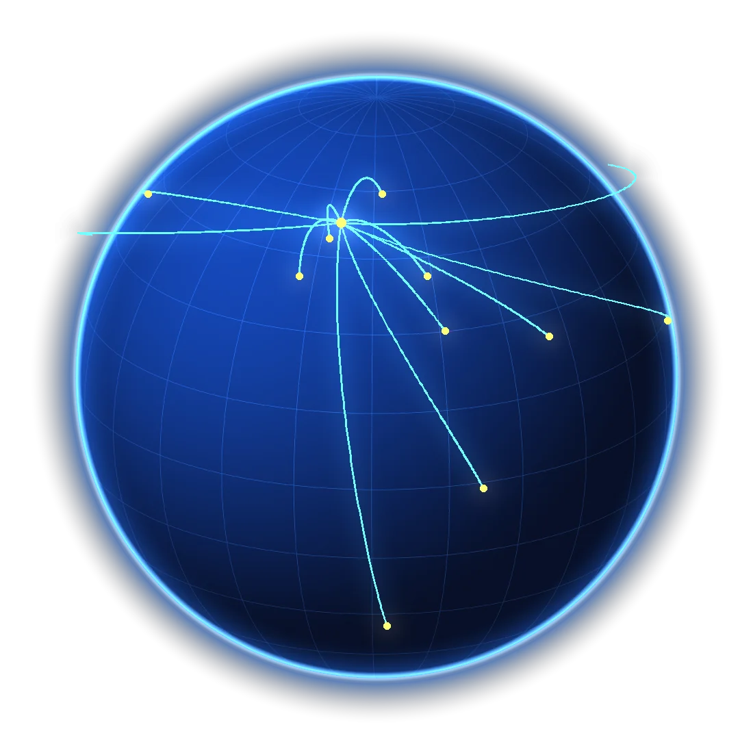 Routes radiating from Amsterdam across the globe